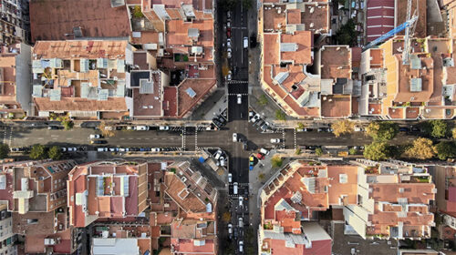 Barcelona super blocks top drone cinematic view - Starpik Stock