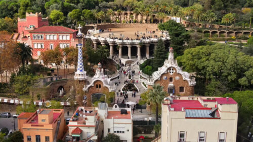 Video – Park Guell drone cinematic view, Antonio Gaudi architecture - Starpik Stock