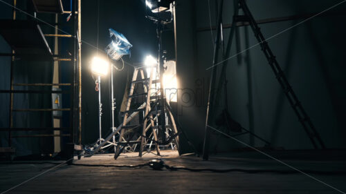 Video – Led lightning systems with color filters and stairs in pavilion - Starpik Stock