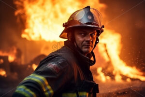 A brave fireman putting out the flames - Starpik