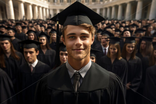 A graduate with a cap on his head in the foreground and more people in the background - Starpik