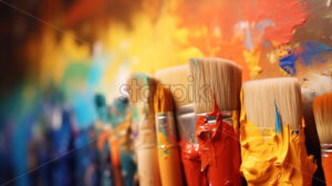 A line of dirty brushes on a colorful background - Starpik