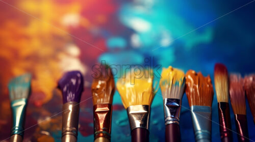 A line of dirty brushes on a colorful background - Starpik