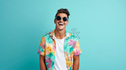 A man in colorful clothes on a blue background - Starpik