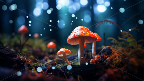 A picture of amanita muscaria mushrooms in neon style - Starpik