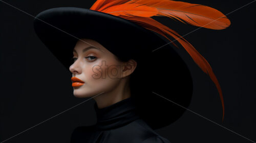 A stylish woman with a hat with orange feathers - Starpik