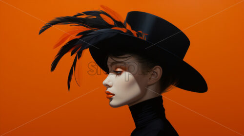 A stylish woman with a hat with orange feathers - Starpik