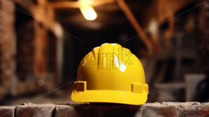 A yellow construction helmet on the background of a building - Starpik