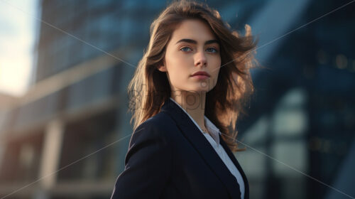 A young businesswomen in a suit against the background of an office - Starpik