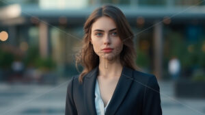 A young businesswomen in a suit against the background of an office - Starpik