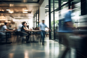 Blurred silhouettes of people in an office - Starpik