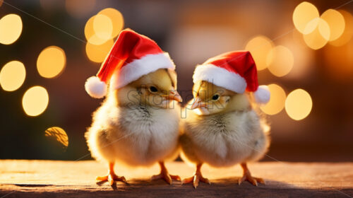 Cute small chicken with Santa hats festive posters - Starpik