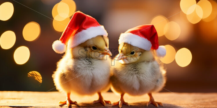 Cute small chicken with Santa hats festive posters - Starpik