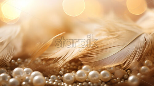 Feathers and pearls luxury backgrounds beige colors - Starpik