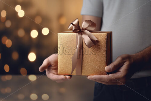 One hand holds a small gift box - Starpik