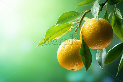 Oranges on a branch, pale green background - Starpik