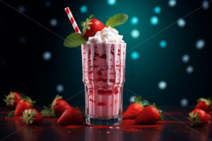 Strawberry milkshake, on a black background - Starpik