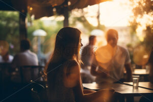 The blurred silhouettes of some people in a restaurant - Starpik