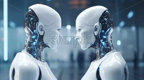 Two robots stand face to face, Artificial Intelligence - Starpik