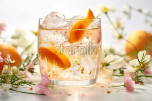 peach gin tonic cocktails with flowers decors - Starpik