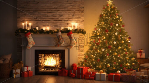 A Christmas atmosphere near a fireplace - Starpik Stock