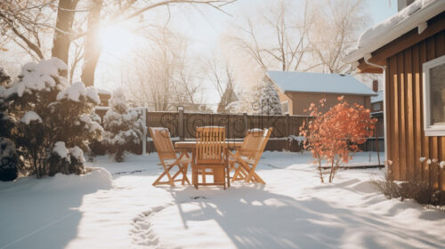 A backyard of a house full of snow - Starpik Stock