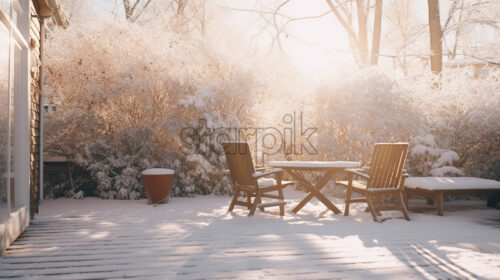 A backyard of a house full of snow - Starpik Stock