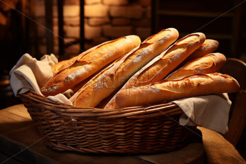 A basket of fresh French baguettes - Starpik Stock