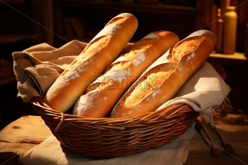A basket of fresh French baguettes - Starpik Stock