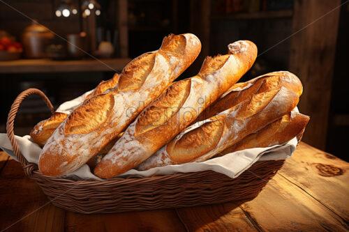 A basket of fresh French baguettes - Starpik Stock