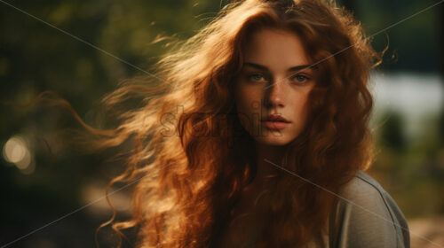 A beautiful girl with red hair in nature - Starpik Stock