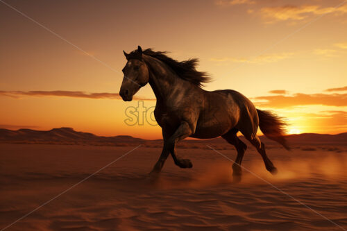A beautiful horse runs in the desert - Starpik Stock