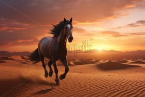 A beautiful horse runs in the desert - Starpik Stock