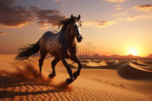 A beautiful horse runs in the desert - Starpik Stock