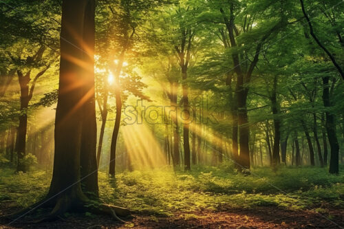 A beautiful sunrise in a forest - Starpik Stock