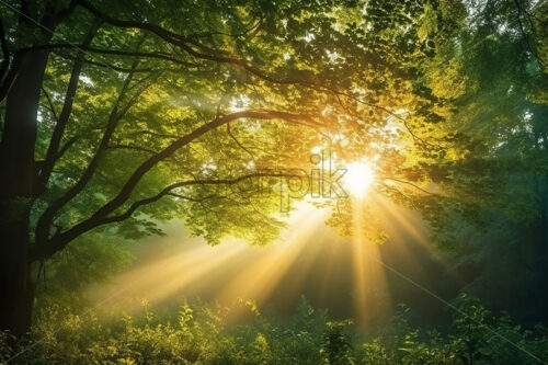 A beautiful sunrise in a forest - Starpik Stock