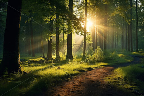 A beautiful sunrise in a forest - Starpik Stock