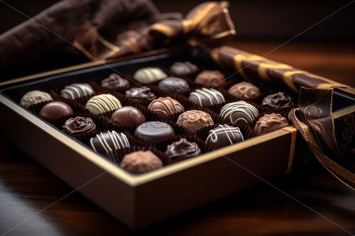 A beautiful wooden box with chocolates inside - Starpik Stock