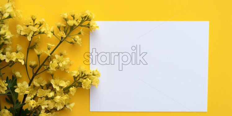 A blank sheet on a yellow background, floral style - Starpik Stock