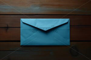 A blue envelope on a dark wooden surface - Starpik Stock