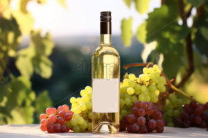 A bottle of white wine mock up with grapes - Starpik