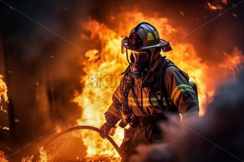 A brave fireman putting out the flames - Starpik Stock