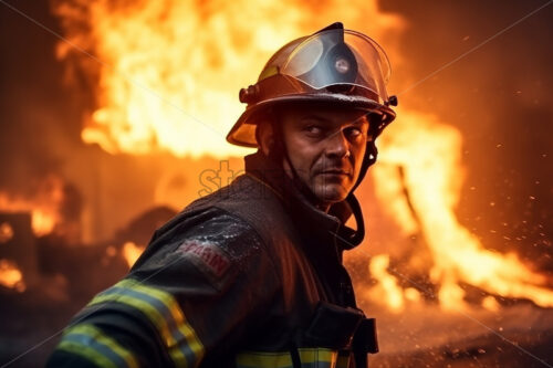 A brave fireman putting out the flames - Starpik Stock