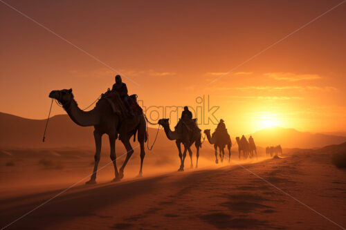 A caravan of camels crossing a desert - Starpik Stock