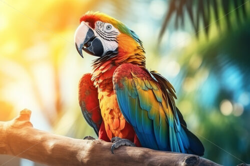 A colorful parrot sitting on the branch of a tropical tree - Starpik Stock