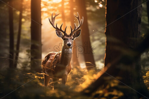 A deer walking through the woods - Starpik Stock