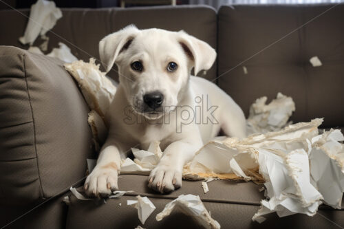 A dog that destroyed a couch