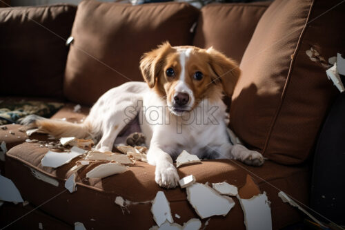 A dog that destroyed a couch