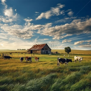 A farm in the village with animals grazing next to it - Starpik Stock