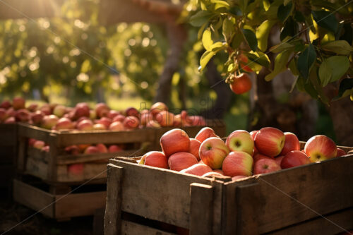 A few baskets of fresh apples in an orchard - Starpik Stock